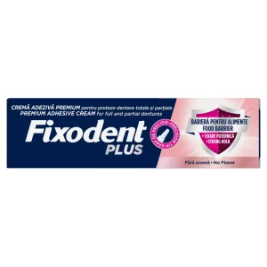 Adeziv pentru proteza dentara Fixodent Plus Food Barrier fara aroma, 40g, P&G