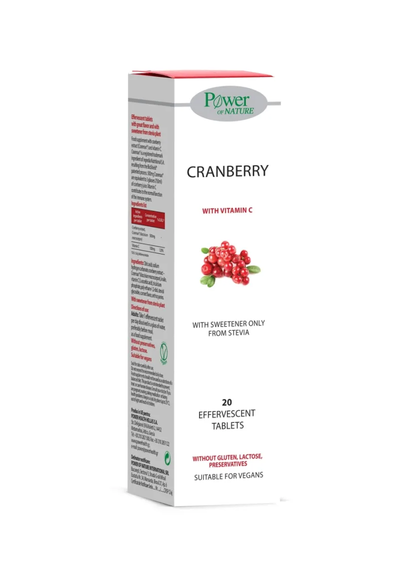 Cranberry 500mg cu vitamina C, 20 tablete efervescente, Power of Nature — preț și oferte
