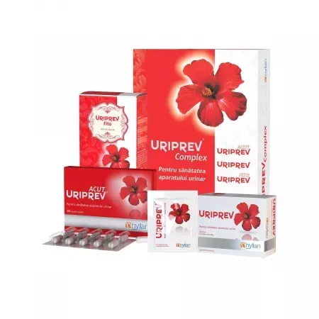 Pachet Uriprev Complex - Uriprev Acut, 10 capsule + Uriprev, 12 plicuri + Uriprev Fito ceai, 80g, Hyllan HYLLAN PHARMA — preț și oferte
