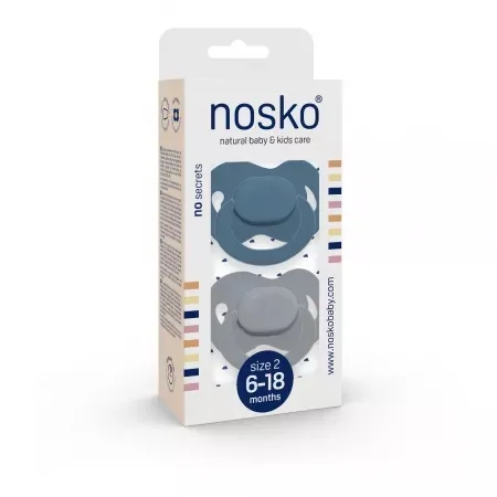 Set suzete pentru bebelusi 6-18 luni, Albastru & Gri, 2 bucati, Nosko Baby — preț și oferte