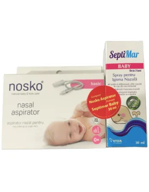 Aspirator nazal basic +0luni + Apa de Mare Izotonica Septimar Baby +3luni, 30ml, Nosko