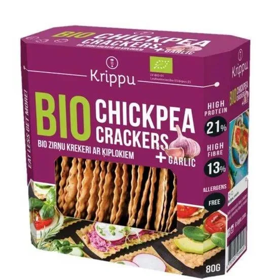 Crackers cu naut si usturoi bio, 80g, Krippu — preț și oferte