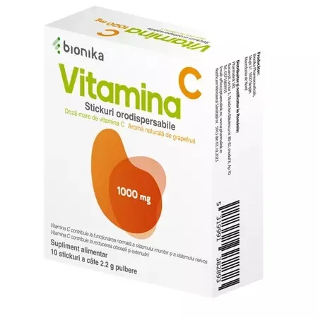 Vitamina C 1000mg, 10 stickuri orodispersabile, Bionika BIONIKA PHARMACEUTICALS — preț și oferte