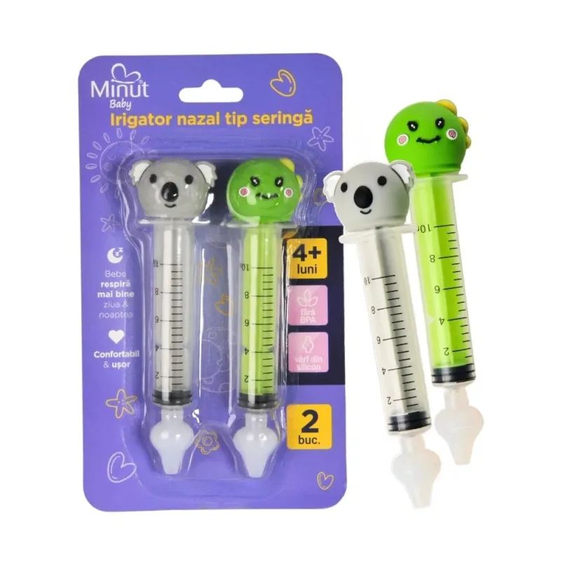 Irigator nazal tip seringa cu figurine, 2 bucati, Minut Baby — preț și oferte