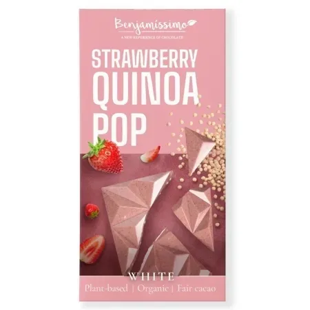 Ciocolata albă cu căpșuni și quinoa, 60g, Benjamissimo — preț și oferte