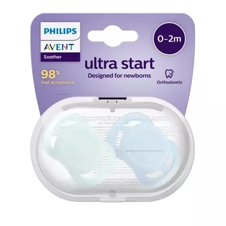 Suzete Ultra Start 0-2 luni Albastru/Verde, 2 bucati, SCF075/02, Avent PHILIPS AVENT — preț și oferte