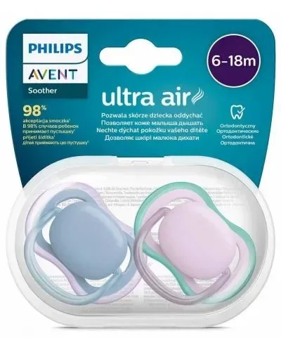 Suzete Ultra Air Albastru/Mov, 6-18 luni, 2 bucati, SCF085/34, Avent PHILIPS AVENT — preț și oferte