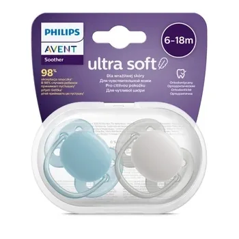 Suzete Ultra Soft Albastru/Gri, 6-18luni, 2 bucati, SCF091/17, Avent PHILIPS AVENT — preț și oferte
