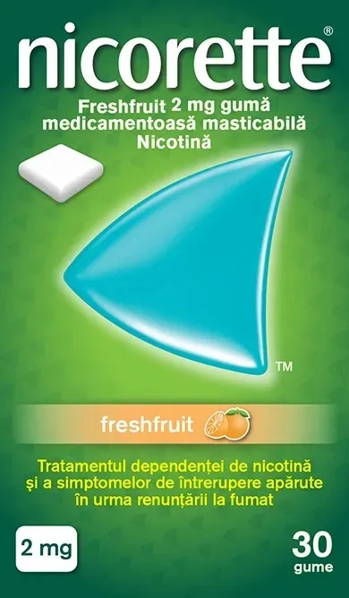 Nicorette FreshFruit, 2mg, 30buc guma mast, Kenvue — preț și oferte