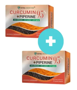 Pachet Curcumin + Piperine 95%, 30 capsule, 2 bucati, Cosmopharm