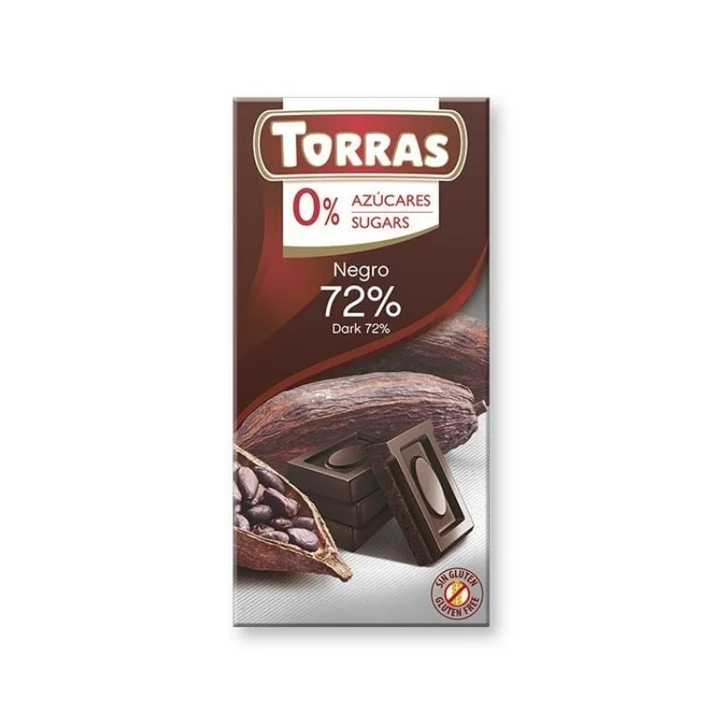 TORRAS Ciocolata cu 72% cacao fara zahar si gluten, 75g — preț și oferte