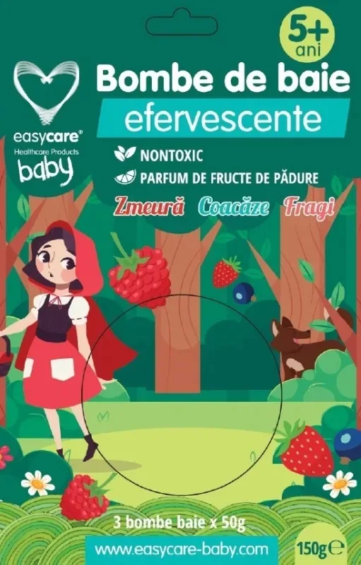 Bombe de baie efervescente pentru copii cu parfum de fructe de padure 5ani+, 3 bucati, Easycare Baby EASYCARE HEALTHCARE PRODUCTS — preț și oferte