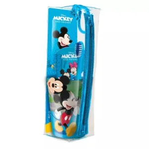 Set de calatorie cu periuta + pahar + pasta de dinti cu aroma de menta pentru copii Mickey Mouse, +3ani, Mr.White