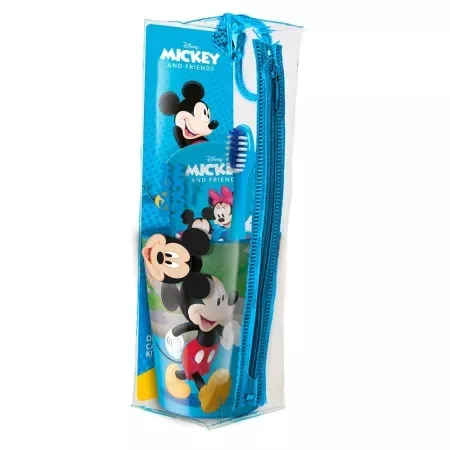 Set de calatorie cu periuta + pahar + pasta de dinti cu aroma de menta pentru copii Mickey Mouse, +3ani, Mr.White — preț și oferte
