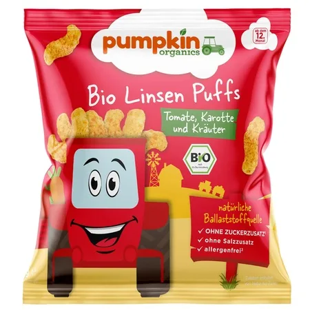 Snack bio din linte cu rosii, morcov si verdeata 12l+, 20g, Pumpkin Organics — preț și oferte