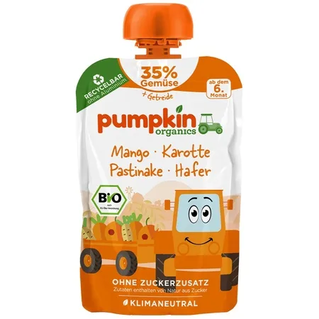 Piure Bio de mango, morcov, pastarnac si ovaz, +6 luni, 100 g, Pumpkin Organics — preț și oferte