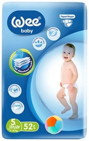 Scutece pentru copii Junior marimea 5, 11-18kg, 52 bucati, Wee Baby