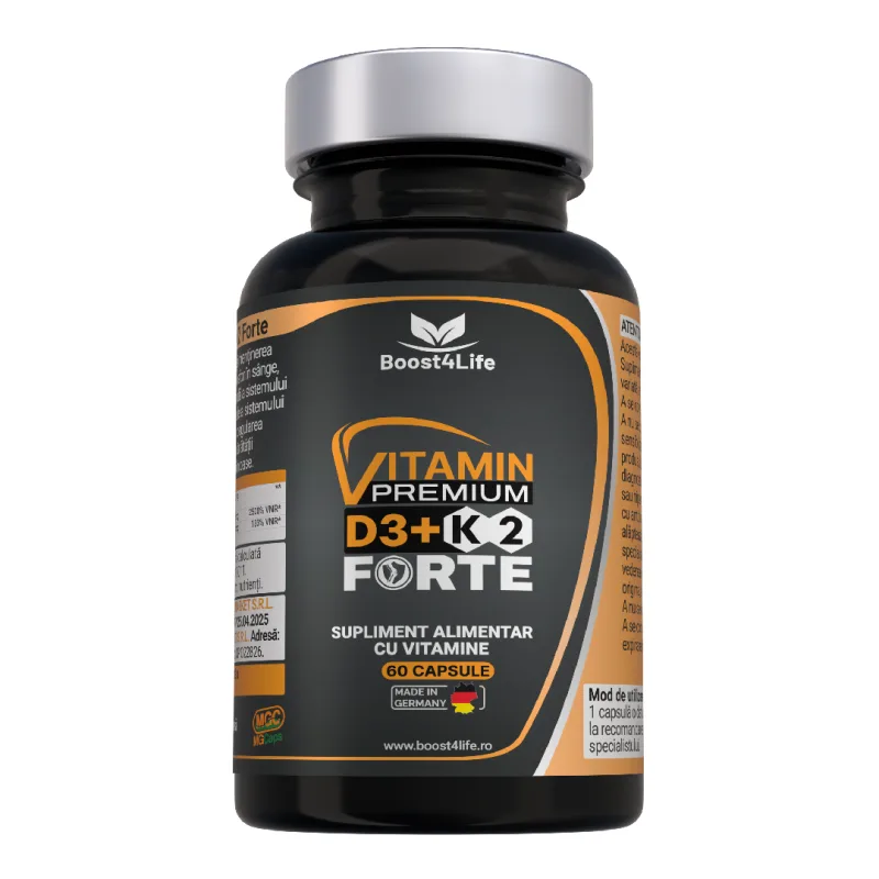 Vitamina D3+K2 Premium Forte (5000 UI), MGCaps®, 60 capsule vegetale, Boost4Life — preț și oferte