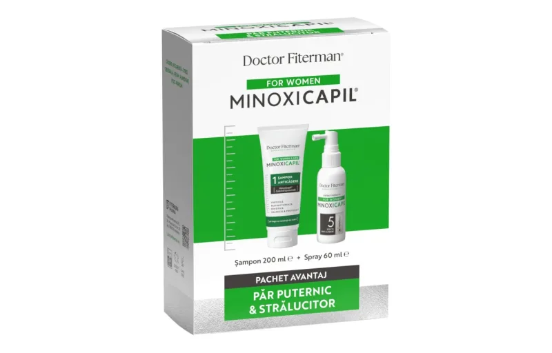 Pachet Spray impotriva caderii parului pentru femei Minoxicapil, 60ml + Sampon impotriva caderii parului Minoxicapil, 200ml, Fiterman FITERMAN PHARMA — preț și oferte