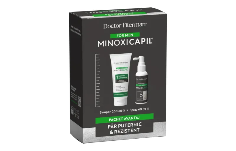Pachet Spray impotriva caderii parului pentru barbati Minoxicapil, 60ml + Sampon impotriva caderii parului Minoxicapil, 200ml, Fiterman FITERMAN PHARMA — preț și oferte