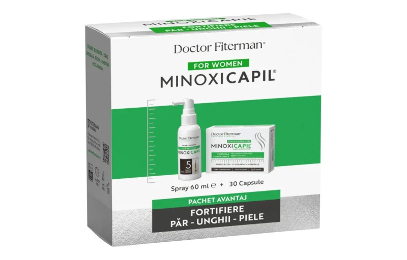 Pachet Spray impotriva caderii parului pentru femei Minoxicapil, 60ml + Minoxicapil, 30 capsule, Fiterman FITERMAN PHARMA — preț și oferte