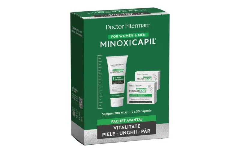 Pachet Sampon impotriva caderii parului Minoxicapil, 200ml + Minoxicapil, 30 capsule, 2 cutii, Fiterman FITERMAN PHARMA — preț și oferte