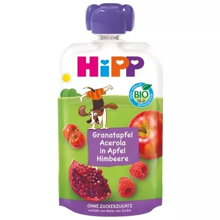 Piure bio Hippis din mere, zmeura, rodie si acerola +12luni, 100g, Hipp HIPP GMBH — preț și oferte