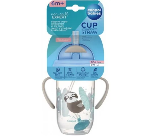 Cană anti-vărsare cu pai Exotic Animals Grey, 270 ml, Canpol CANPOL BABIES — preț și oferte