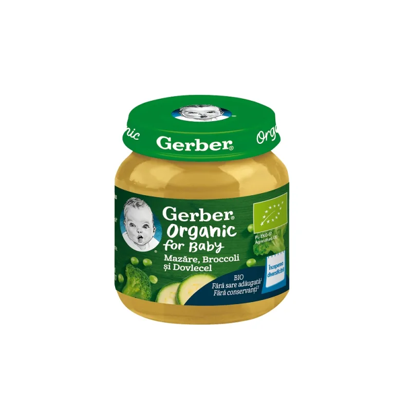 Piure bio cu mazare, broccoli si dovlecel, 125g, Gerber — preț și oferte