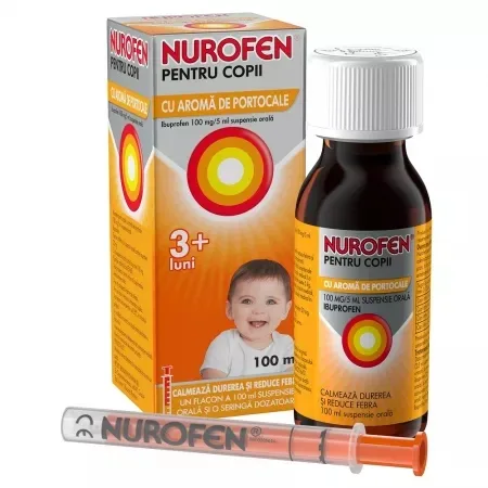 Nurofen sirop 100mg/5ml cu aroma de portocale pentru copii 3 luni+, 100ml, Reckitt — preț și oferte