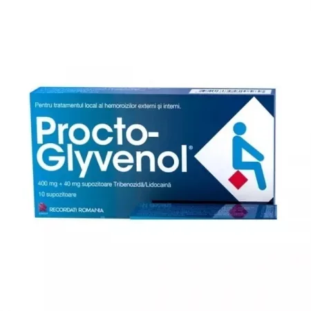 Procto-Glyvenol supozitoare 400mg + 40mg, 10 bucati, Recordati — preț și oferte