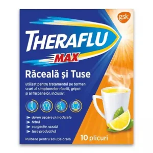 Theraflu Max raceala si tuse 1000mg/12,2mg/200mg, 10 plicuri, GSK