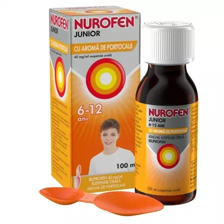 Nurofen Junior sirop 200mg/5ml cu aroma de portocale pentru copiii 6-12 ani, 100ml, Reckitt — preț și oferte
