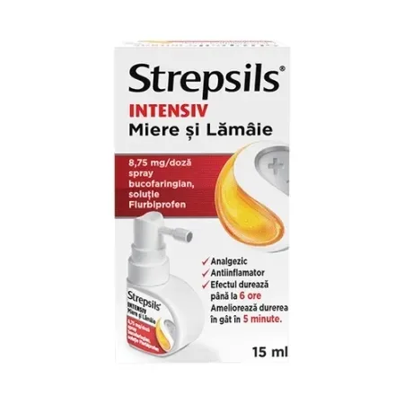 Strepsils Intensiv spray bucofaringian 8,75mg/doza cu miere si lamaie, 15ml, Reckitt — preț și oferte