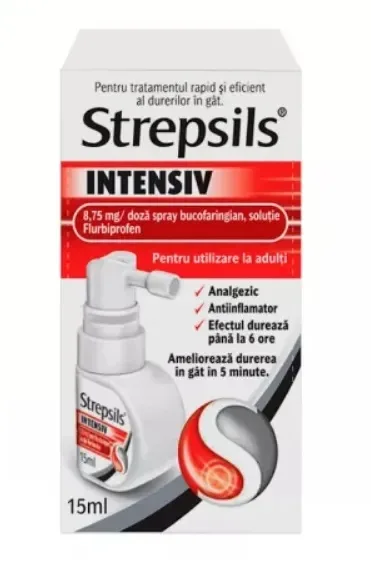 Strepsils Intensiv spray bucofaringian 8,75mg/doza cu cirese si menta, 15ml, Reckitt — preț și oferte