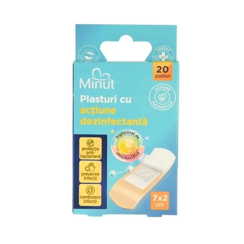 Plasturi actiune dezinfectanta 7cmx2cm, 20bucăți, Minut — preț și oferte