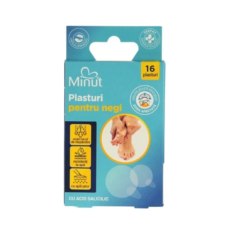 Plasturi negi cu acid salicilic, 16 bucăți, Minut — preț și oferte