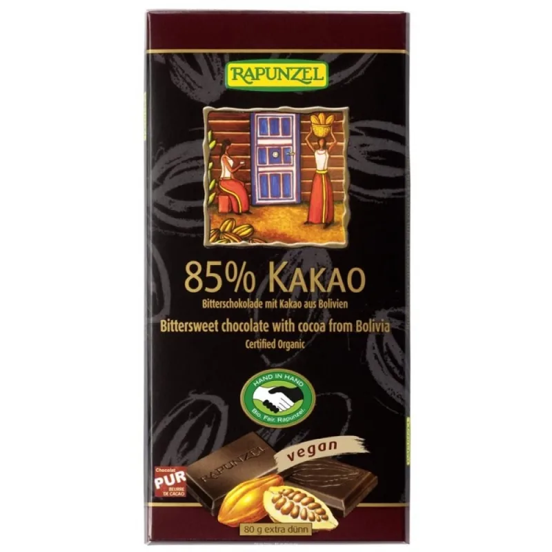 Ciocolata amaruie eco cu 85% cacao, 80g, Rapunzel — preț și oferte