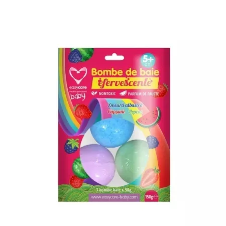 Bombe de baie efervescente pentru copii Delicious Fruits, EASY00137, 3 bucati, Easycare Baby EASYCARE HEALTHCARE PRODUCTS — preț și oferte