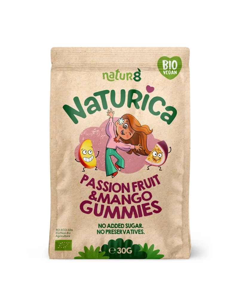 Naturica- Jeleuri din fructe cu mango si fructul pasiunii, bio, vegan, fara alergeni, 30 g Natur8 — preț și oferte