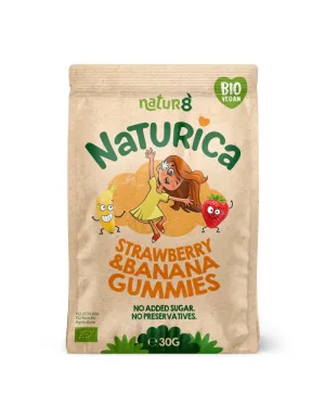 Naturica- Jeleuri din fructe cu capsuni si banane, bio, vegan, fara alergeni, 30 g