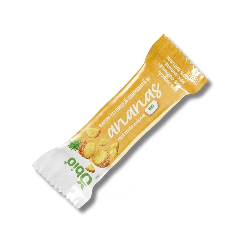 Baton cu hrisca germinata si ananas bio, 35g, Obio — preț și oferte
