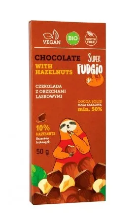 Ciocolata bio cu alune padure, 50g, Super Fudgio — preț și oferte