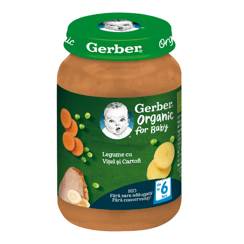 Piure bio din Legume cu Vitel si Cartofi, +6 luni, 190 g, Gerber NESTLE — preț și oferte