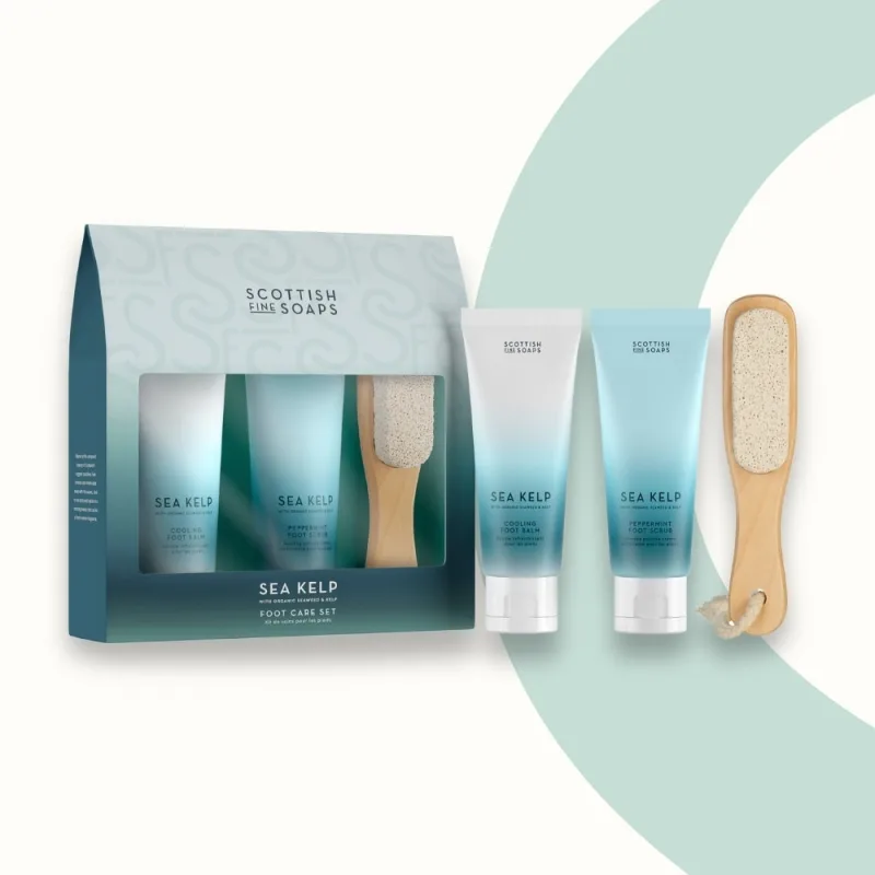 Set Exfoliant picioare menta 75ml + Balsam racoritor 75ml + Piatra ponce Sea Kelp, Scottish Fine Soaps — preț și oferte
