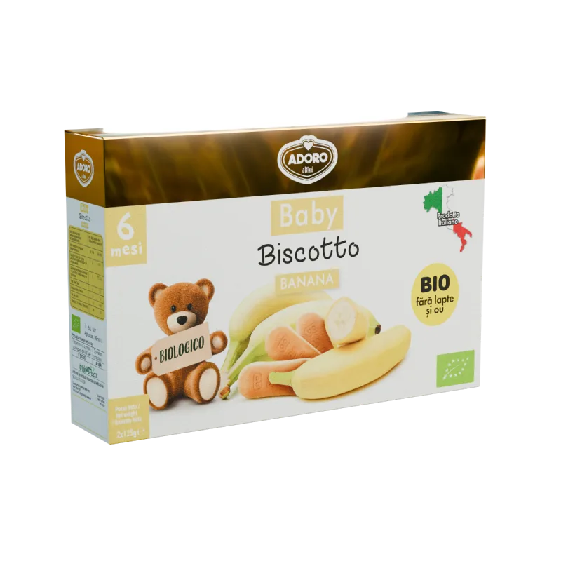Biscuiti cu banane 6 luni+, 2 x 125g, Adoro Bimbi — preț și oferte