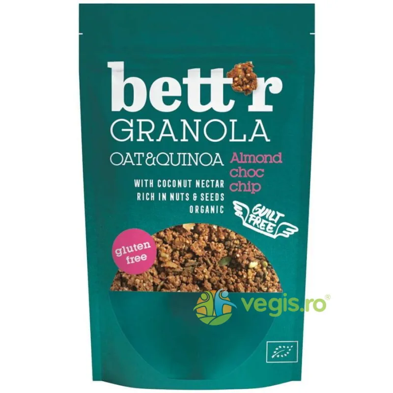 Granola cu Migdale si Bucati de Ciocolata fara Gluten Ecologica/Bio 300g BETTR — preț și oferte