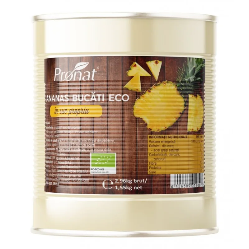 Ananas Bucati in Suc Propriu Ecologic/Bio 2.96kg PRONAT — preț și oferte