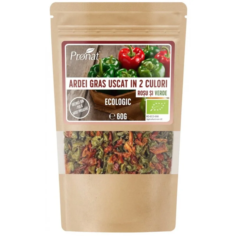 Ardei Gras Uscat in 2 Culori (Rosu si Verde) Ecologic/Bio 60g PRONAT — preț și oferte