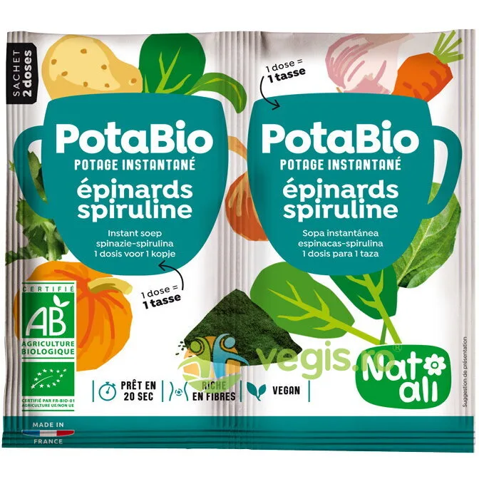 Supa Instant cu Spanac, Spirulina si Legume Ecologica/Bio 2x8.5g NAT-ALI — preț și oferte